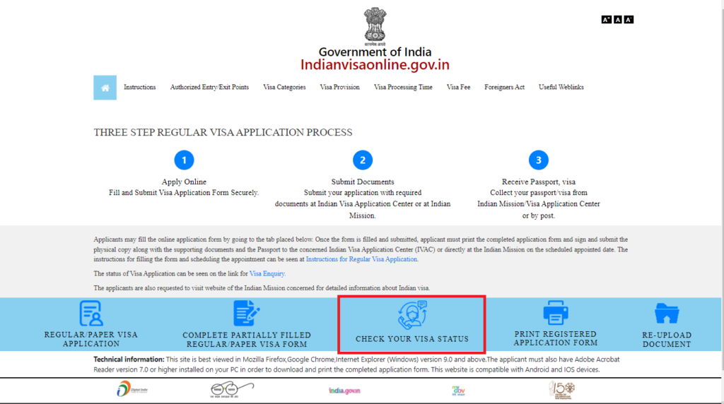 check your visa status india
